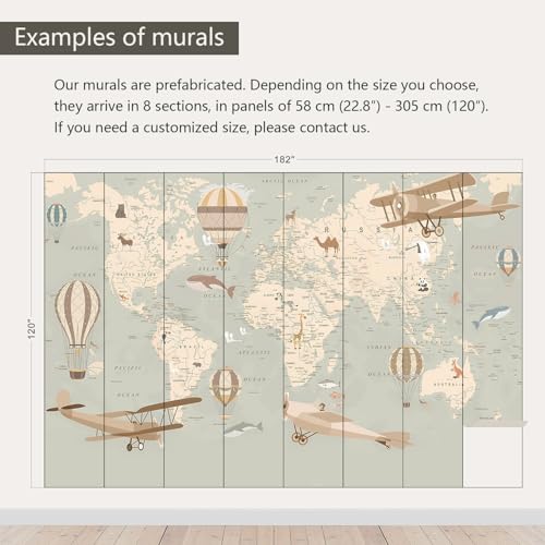 Vintage Animal Wallpaper Cartoon Aircraft Map wall murals for Kids Room 182"x120"