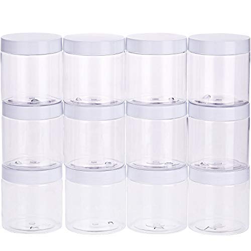 12 Pack 8 oz Plastic Container Jars with Lids Round Clear Travel Cosmetic Container Slime Jars for Toiletries (12 Count)