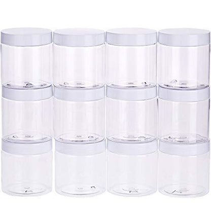 12 Pack 8 oz Plastic Container Jars with Lids Round Clear Travel Cosmetic Container Slime Jars for Toiletries (12 Count)