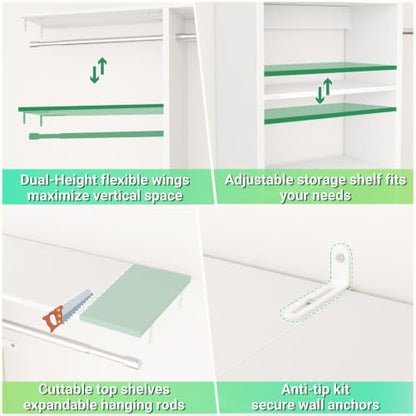 4FT Small Closet Organizer System with 4 Hanging Rods & 3 Shelves
