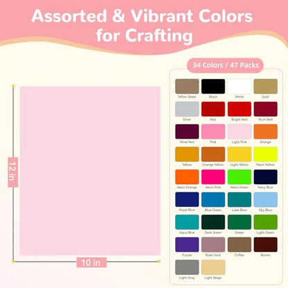 HTV Heat Transfer Vinyl 47 Pack 12" x 10" Iron on Vinyl for T
