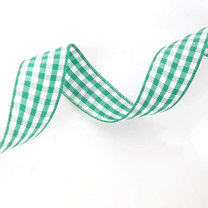 Green Gingham Plaid Checked Ribbon 25 Yards Each Roll 100% Polyester