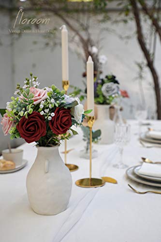 Artificial Flowers 50pcs Real Looking Burgundy Foam Fake Roses with Stems for DIY Wedding Bouquets Red Bridal Shower Centerpieces Floral Arrangements Party Tables Home Decorations (50 Count)