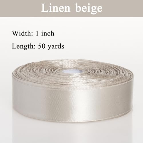1 Inch Linen Beige Solid Satin Ribbon for Gift Wrapping