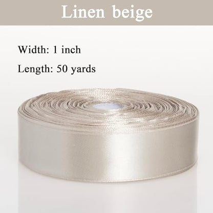 1 Inch Linen Beige Solid Satin Ribbon for Gift Wrapping