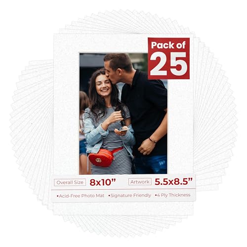 Pack of 25 Acid Free 8x10 Mats Bevel Cut for 5.5x8.5 Photos (25 Count)