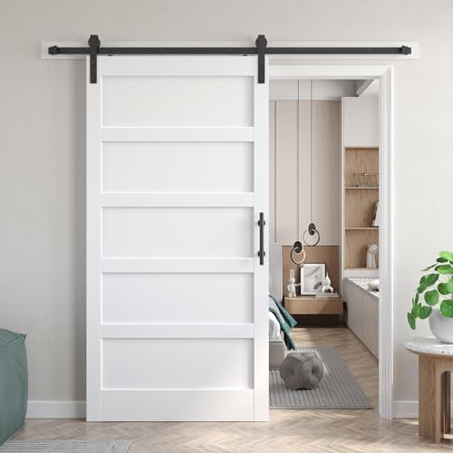 42x80 inch White Barn Door with 7FT Sliding Barn Door Hardware Kit Included