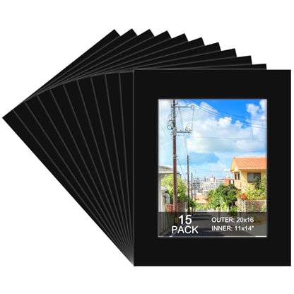 15 Pack Picture Mats 20x16 for 11x14 Photos (15 Count)