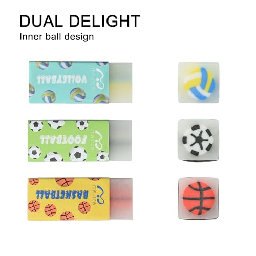 18Pcs Cute Sports Ball Erasers for Kids Bulk (18 Count)