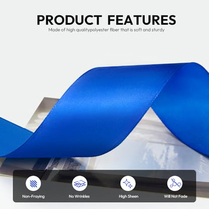 1-1/2 Inch 100 Yards Satin Ribbon Royal Blue, Solid Color Fabric Ribbon for Gift Wrapping, Wedding, Polyester Gift Ribbon for Birthday Party Decoration, Craft, Hair, Floral, Sewing (300 Foot)
