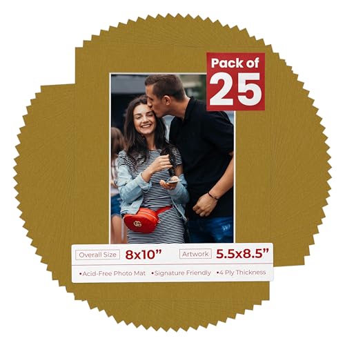 Pack of 25 Acid Free 8x10 Mats Bevel Cut for 5.5x8.5 Photos (25 Count)
