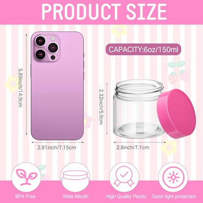 12 Pack 6 oz Plastic Container Jars with Lids Round Clear Travel Cosmetic Container Slime Jars for Toiletries (12 Count)