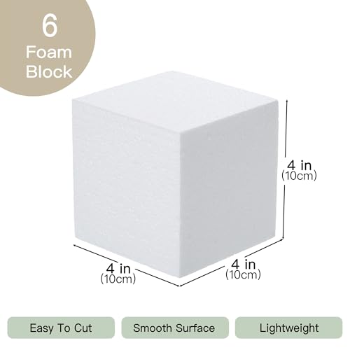 4x4x4in Square Foam Blocks 6 Pack Polystyrene for Arts & Crafts