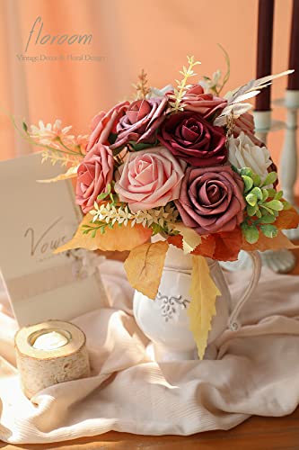 Artificial Flowers 25pcs Real Looking Burgundy Ombre Colors Foam Fake Roses with Stems for DIY Red Wedding Bouquets Bridal Shower Centerpieces Floral Arrangements Party Tables Home Decorations (25 Count)