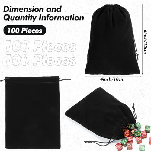 100 Pcs Black Velvet Drawstring Bags