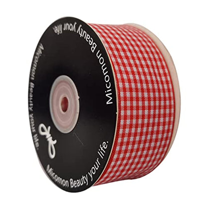 1.5 Inch Red and White Woven Edge 100% Polyester Gingham Ribbon 25 Yards Each Roll (75 Feet)