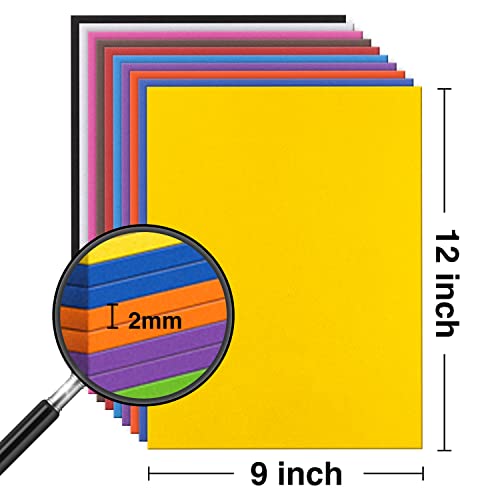 Foam Sheets Crafts 9x12 Inch 10 Colors 2mm Eva Color Craft Foam Paper for Crafts Project Preschoolers Classroom Scrapbooking DIY Cosplay (10 Count)