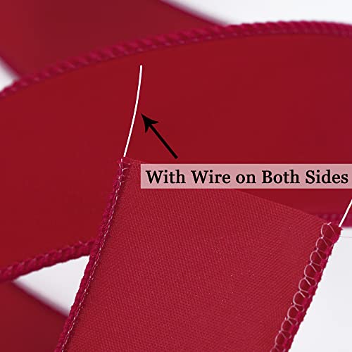 Red 1.5 Inch Velvet Wired Ribbon 25 Yards Dark Red Velvet Ribbons Spool Velvet Christmas Ribbons Red Velvet Wired Ribbon for Christmas Tree (75 Foot)
