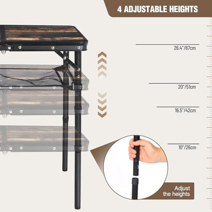 Small Folding Table with Side Pocket Adjustable Height