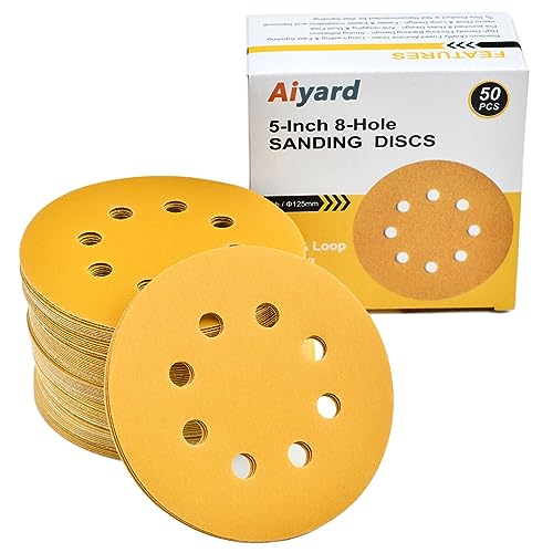 5-Inch 8-Hole Hook and Loop Sanding Discs 320-Grit, 50-Pack (50 Count)