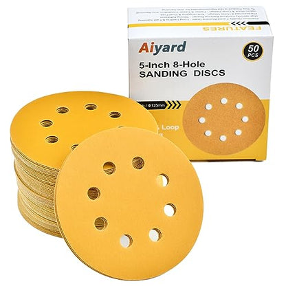 5-Inch 8-Hole Hook and Loop Sanding Discs 320-Grit, 50-Pack (50 Count)