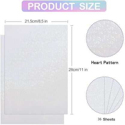 36 Sheets Holographic Laminate Sheets Clear Self Adhesive Sticker Paper