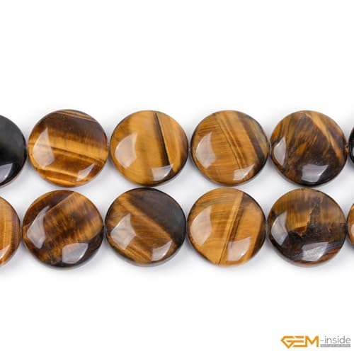 GEM Inside Natural 20mm Coin Tiger Eye Gemstone Loose Beads for Jewelry Making for Women