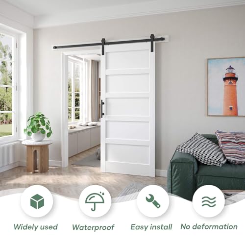 38x84 inch White Barn Door with 6.6 FT Sliding Door Hardware Kit Included & Handle