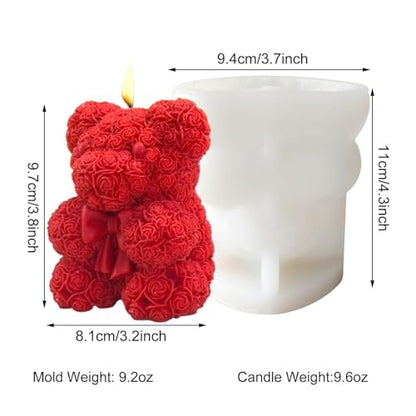 3D Bowtie Rose Teddy Bear Silicone Candle Mold for DIY Soap & Resin Crafts