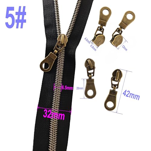 5 Metallic Nylon Coil Zippers by The Yard Bulk 10 Yards Light Gold Teeth Zipper Pink Tape with 25pcs Gold Sliders for DIY Sewing Tailor Craft Bag