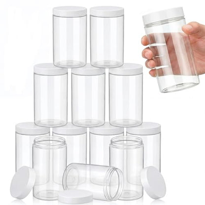 12 Pack 32 oz Plastic Container Jars with Lids Round Clear Travel Cosmetic Container Slime Jars for Toiletries (12 Count)