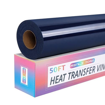 RENLITONG Navy Iron on Vinyl 12Inch by 50ft Roll Heat Transfer Vinyl for T