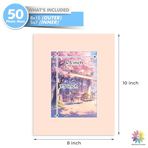 Mat Board Center 50 Pack 8x10 Picture Mat for 5x7 Photo Mixed Color