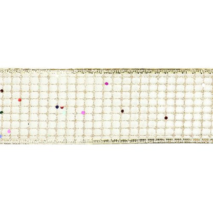 Champagne Gold Glitter Christmas Ribbon 2.5 Inch Square Mesh Net Wired Ribbons with Rainbow Sparkle Champagne Ribbon for Christmas Tree Decoration (30 Foot)