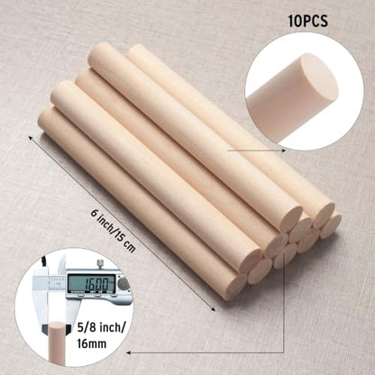 Wooden Dowels Wooden Sticks for Crafts 5 (10 Count)
