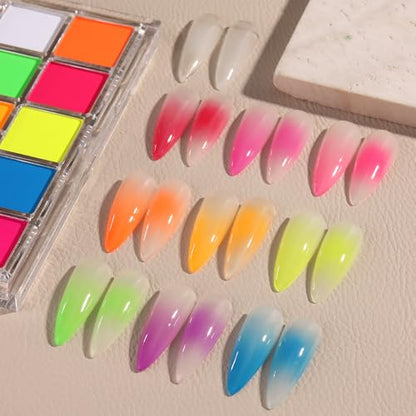 10 Colors Neon Phosphor Solid Nail Powder Palette (3.45 Ounce)