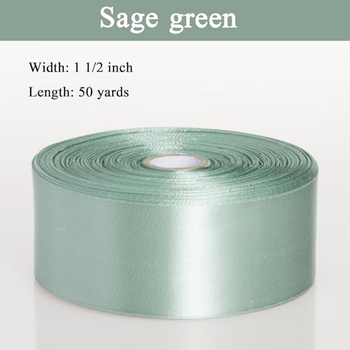 1 1 2 Inch Sage Green Solid Satin Ribbon for Gift Wrapping