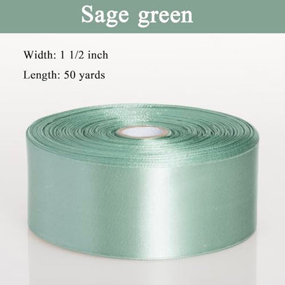 1 1 2 Inch Sage Green Solid Satin Ribbon for Gift Wrapping