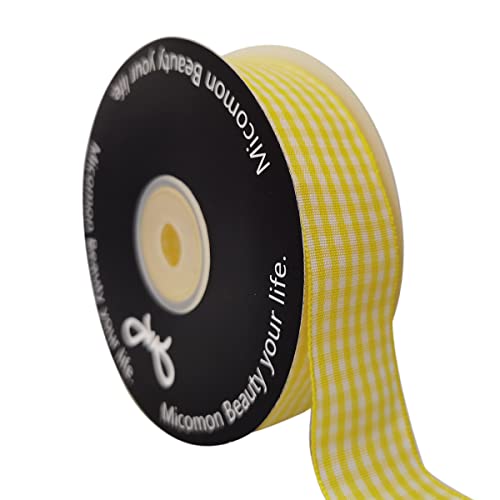 Yellow and White Gingham Ribbon Christmas Ribbon 25 Yards Each Roll 100% Polyester (75 Foot)