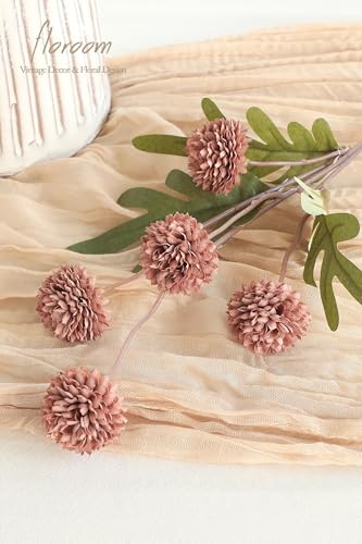 5pcs Dusty Rose Faux Silk Mums Artificial Flowers (25 Count)