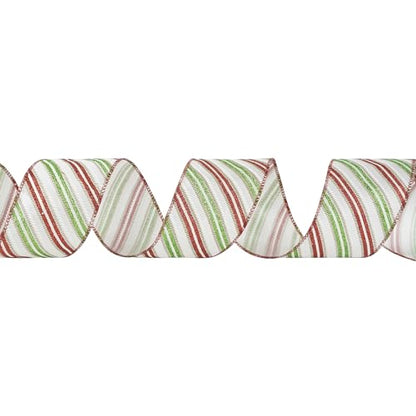 Red and Green Diagonal Striped Ribbon 2.5 Inch White Satin with Lime Green and Red Glitter Wired Ribbon for Christmas Tree (30 Foot)