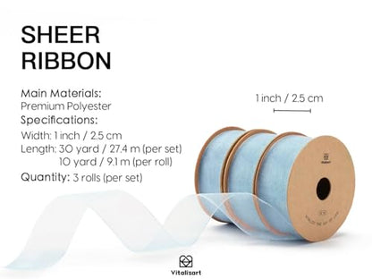 Baby Blue Organza Ribbon 1" x 30 Yd Sheer Gift Wrapping Ribbon (3 Count)
