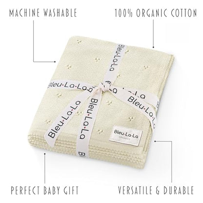 100% Luxury Organic Cotton Pointelle Knit Baby Blanket