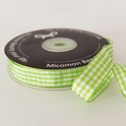 Apple Green Light Green Gingham Plaid Checked Ribbon 25 Yards Each Roll 100% Polyester