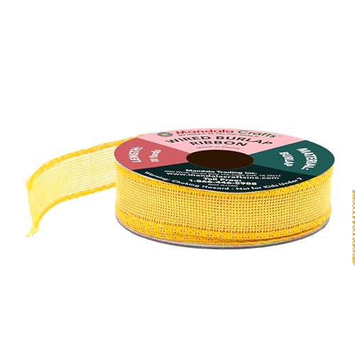 1 Inch Wide Yellow Wired Burlap Ribbon for Crafts