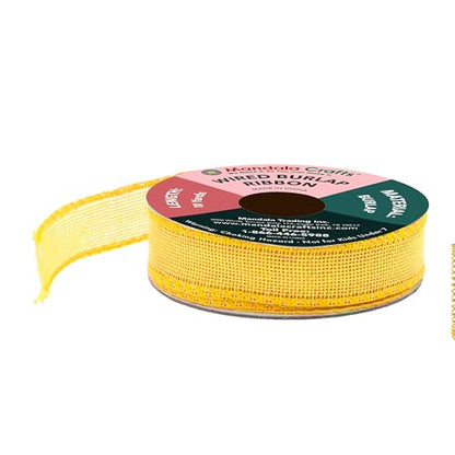 1 Inch Wide Yellow Wired Burlap Ribbon for Crafts