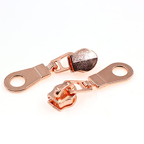 5 Rose Gold Metallic Nylon Coil Zippers by The Yard Bulk 10 Yards Black Tape with 25pcs Rose Gold Sliders for DIY Sewing Tailor Craft Bag (10 Yards Count)