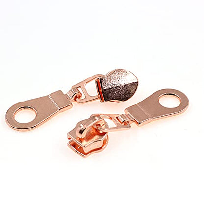 5 Rose Gold Metallic Nylon Coil Zippers by The Yard Bulk 10 Yards Black Tape with 25pcs Rose Gold Sliders for DIY Sewing Tailor Craft Bag (10 Yards Count)
