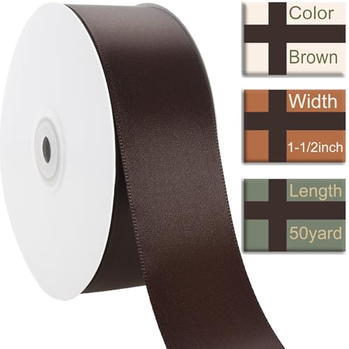 1-1/2 Inch Brown Ribbon 50Yards – Perfect for Gift Wrapping