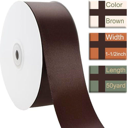 1-1/2 Inch Brown Ribbon 50Yards – Perfect for Gift Wrapping
